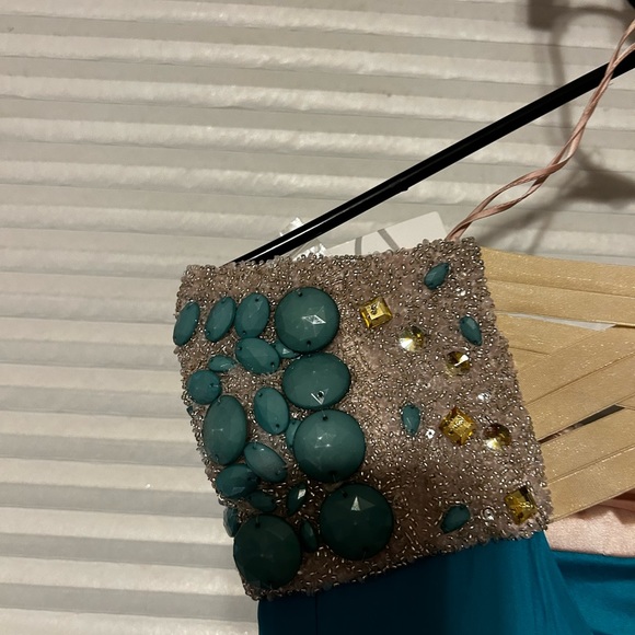 NWT Badgley Mischka Mark and James Turquoise Beaded Formal Dress medium - Picture 13 of 15